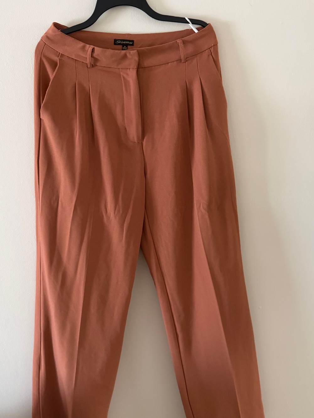 Rust Pleated High-Waist Trousers